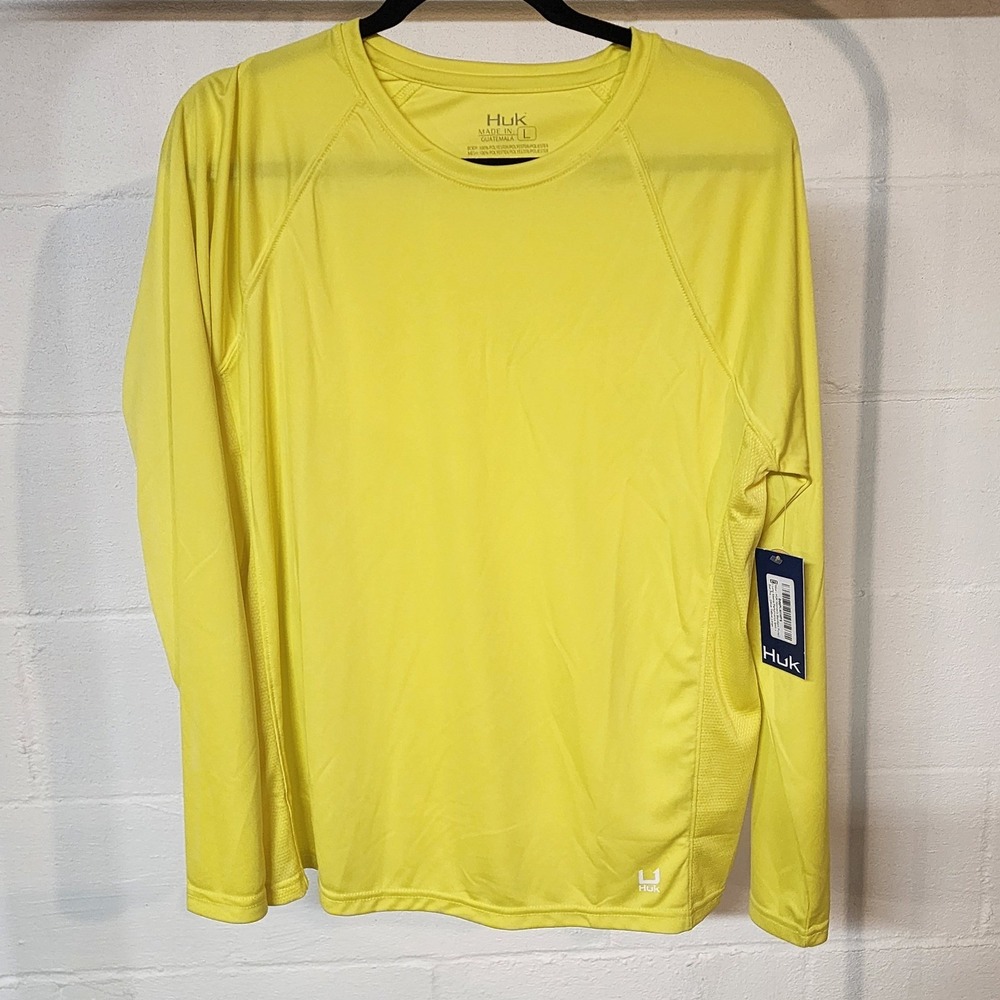 NWT Huk Womens Long Sleeve Performance Shirt Sun Pro Citrus Yellow Sz L Fishing